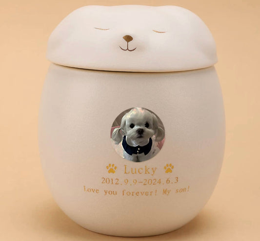 【ペット用骨壷】愛犬・愛猫対応｜高品質陶器製｜写真プリント＆名入れ刻印可｜密封防湿仕様｜オーダーメイドメモリアルグッズ